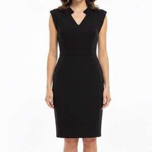 Halston Heritage Black V-Neck Structured Sheath Mini Dress